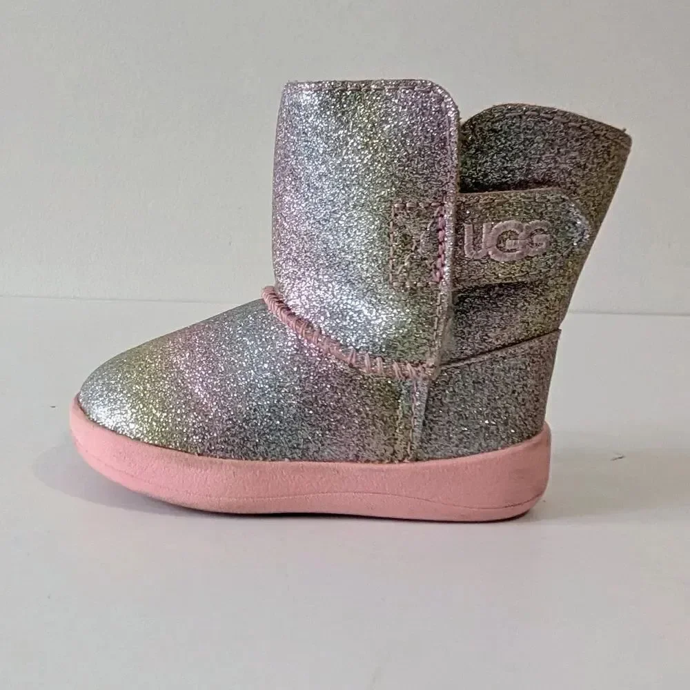 UGG Toddlers Keelan Rose Gold Metallic Glitter Sheepskin Booties Size 2/3